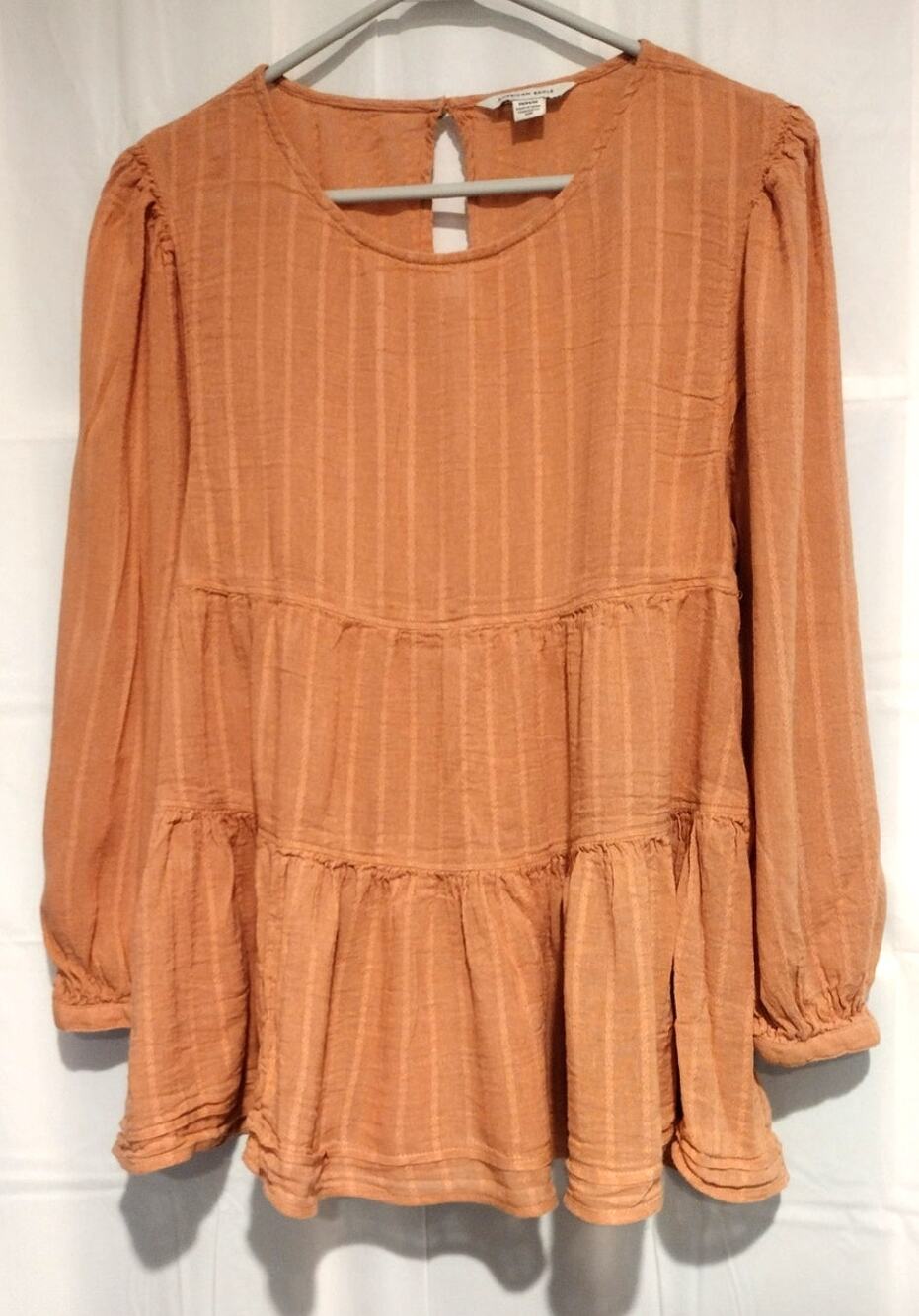 American Eagle Boho Peasant Tunic Tiered Sz M Long Sleeve Babydoll Open Back
